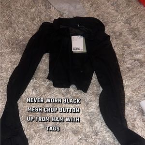 Black mesh button up crop top